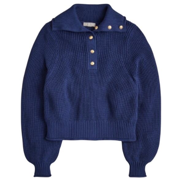 J.Crew XS Navy Ribbed Cotton Button Collar Sweater Classic Preppy - Picture 10 of 10